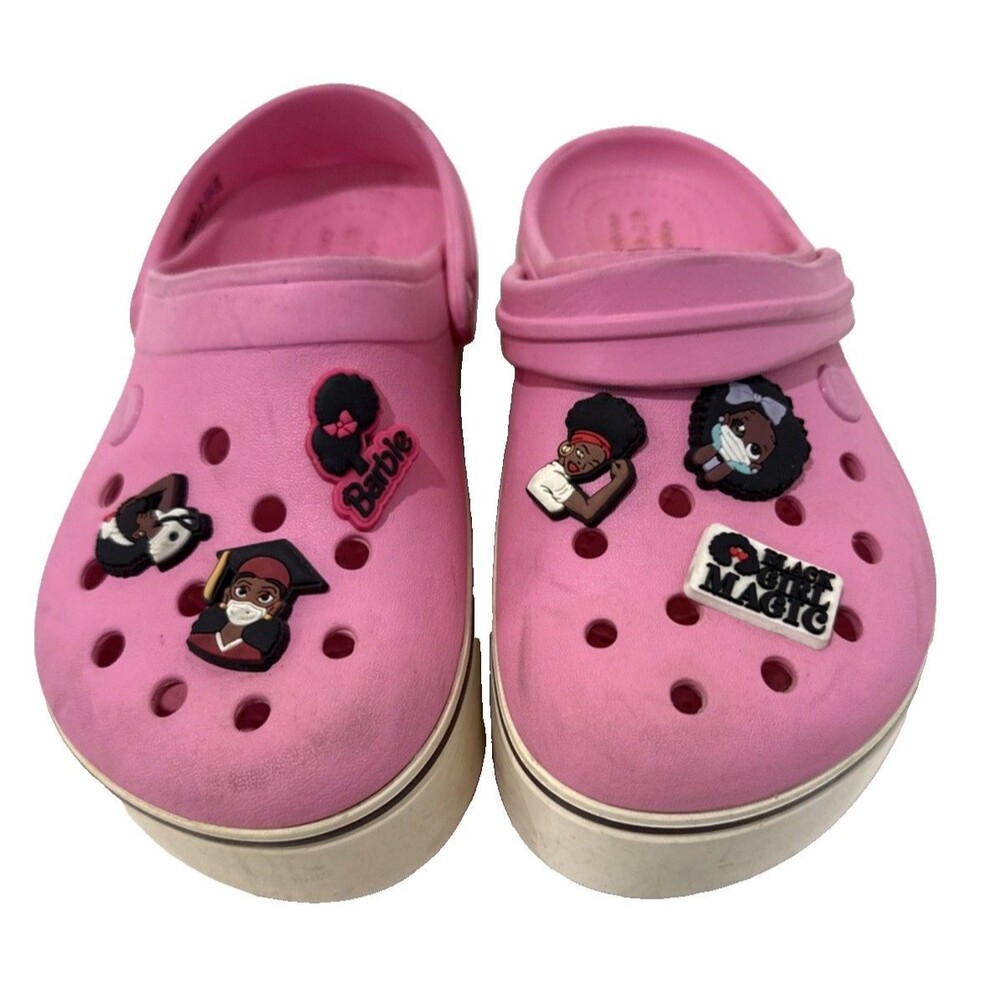 Crocs Kids Pink Classic Clogs Crocband with Jibbitz Girls Size J3